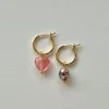 Mismatched Stone Hoop Earrings - Watermelon Pink/Cloisonne