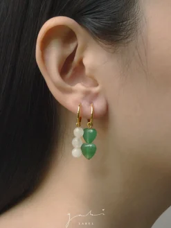 Mismatched Stone Hoop Earrings - Aventurine