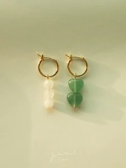 Mismatched Stone Hoop Earrings - Aventurine