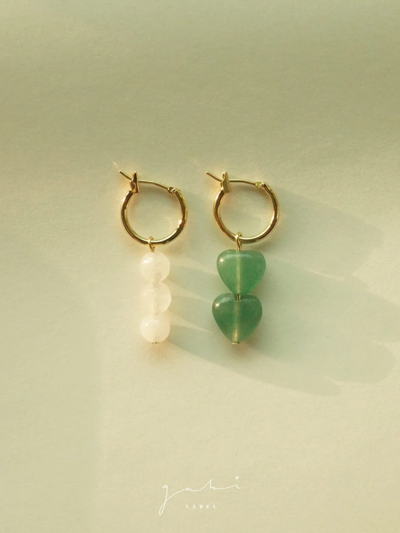 Mismatched Stone Hoop Earrings - Aventurine