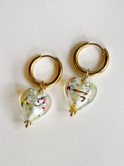 Mosaic Glass Heart Hoops