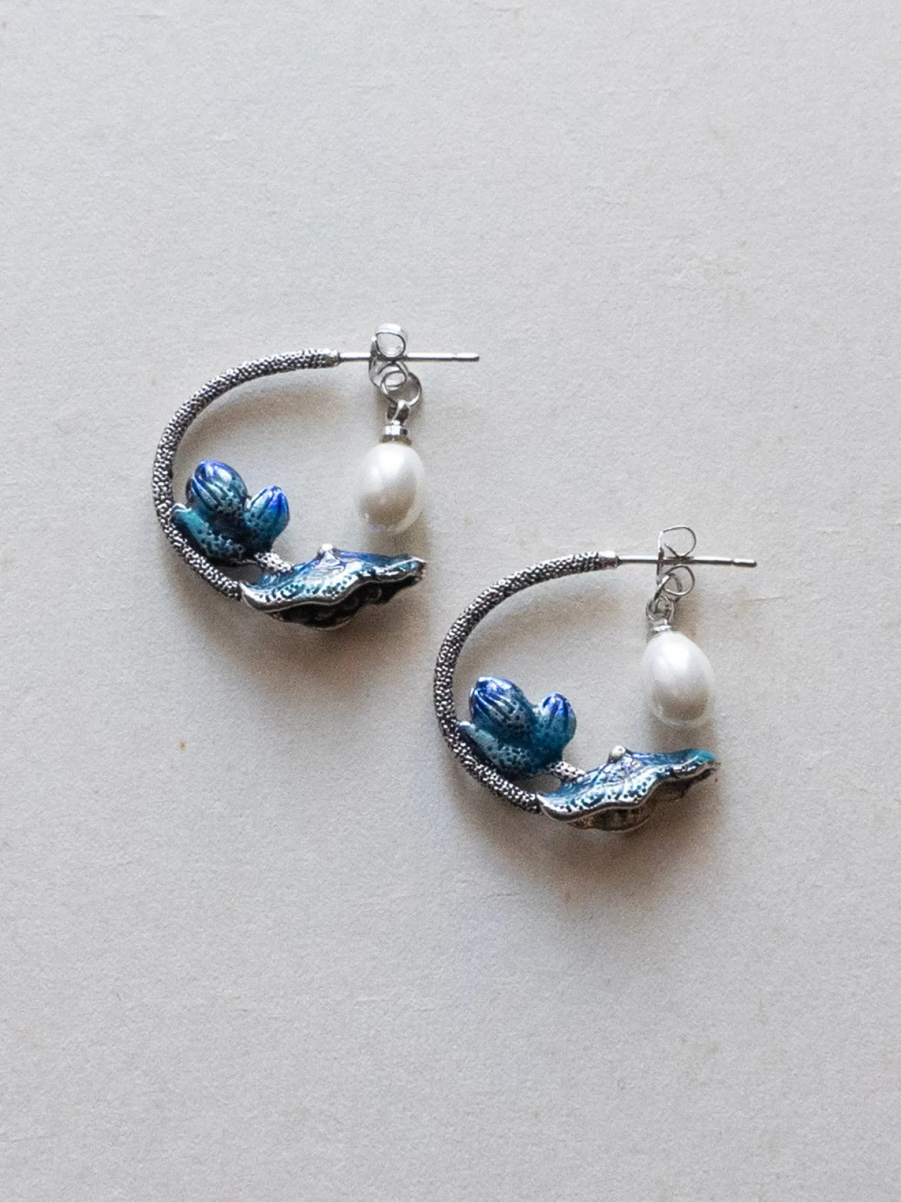 Nature’s Dance Hoops with Freshwater Pearl - Silver/Blue