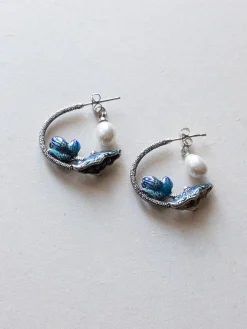 Nature’s Dance Hoops with Freshwater Pearl - Silver/Blue