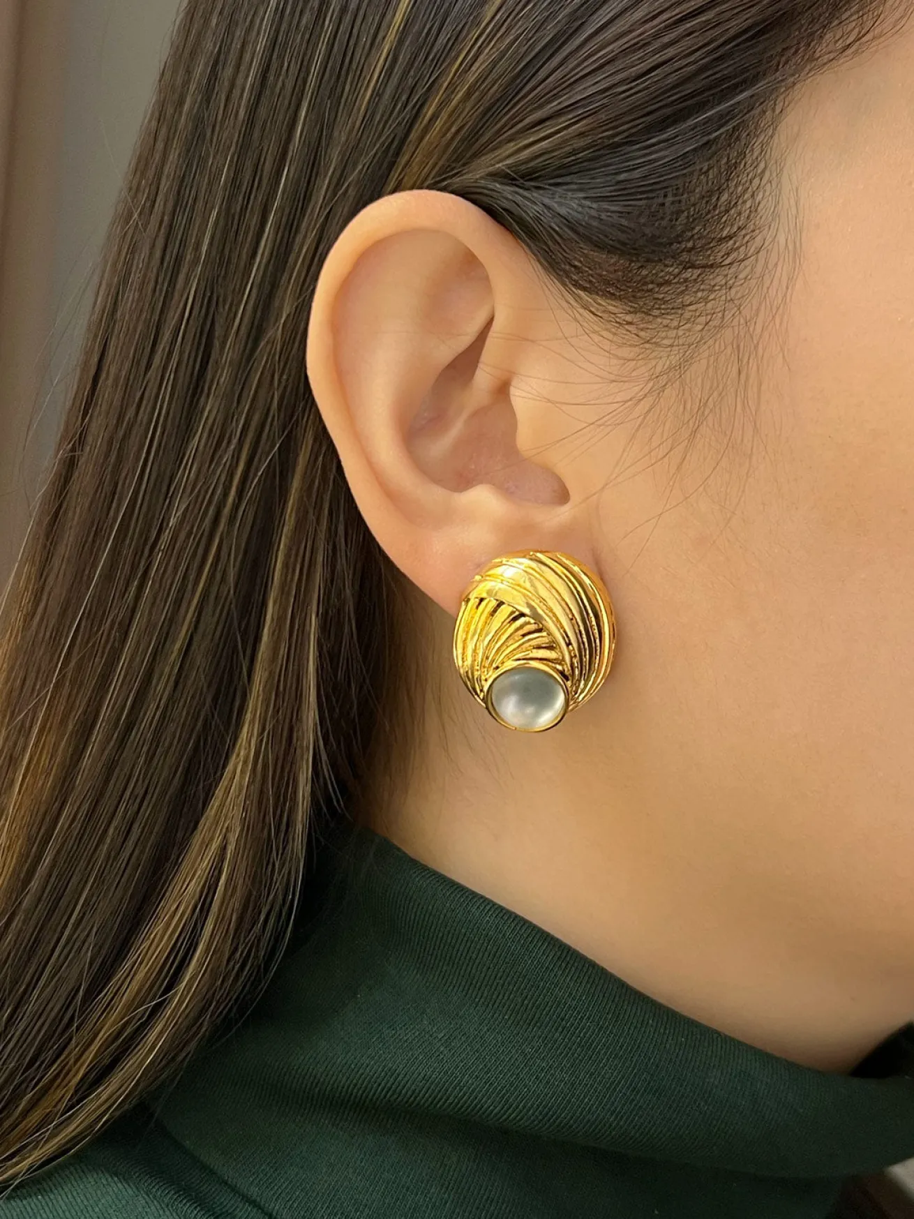 Opal Eye Gold Clip-Ons (Vintage)