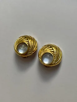 Opal Eye Gold Clip-Ons (Vintage)