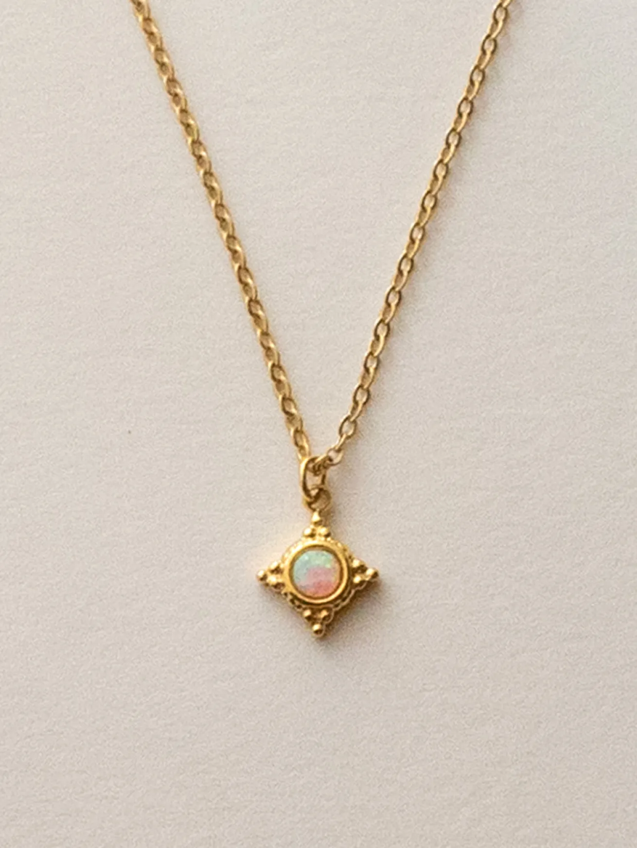 Opal Pendant Necklace - Alabaster Cream, Stainless Steel