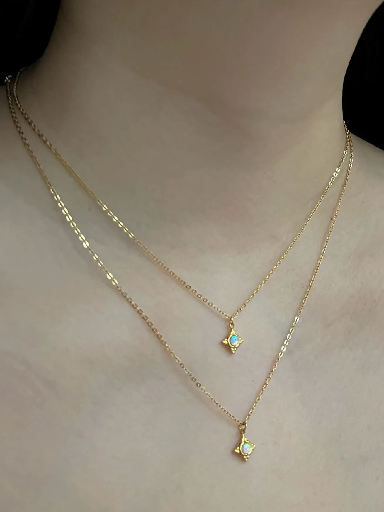 Opal Pendant Necklace - Alabaster Cream, Stainless Steel
