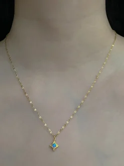 Opal Pendant Necklace - Cerulean Blue, Stainless Steel