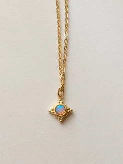 Opal Pendant Necklace - Periwinkle Blue, Stainless Steel