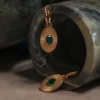 Oval Gemstone Pendant Hoops - Emerald Green