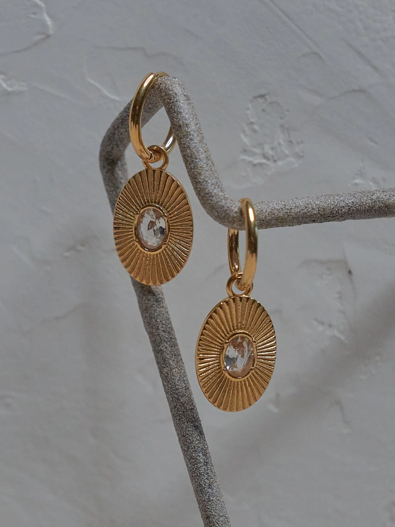Oval Gemstone Pendant Hoops - Clear