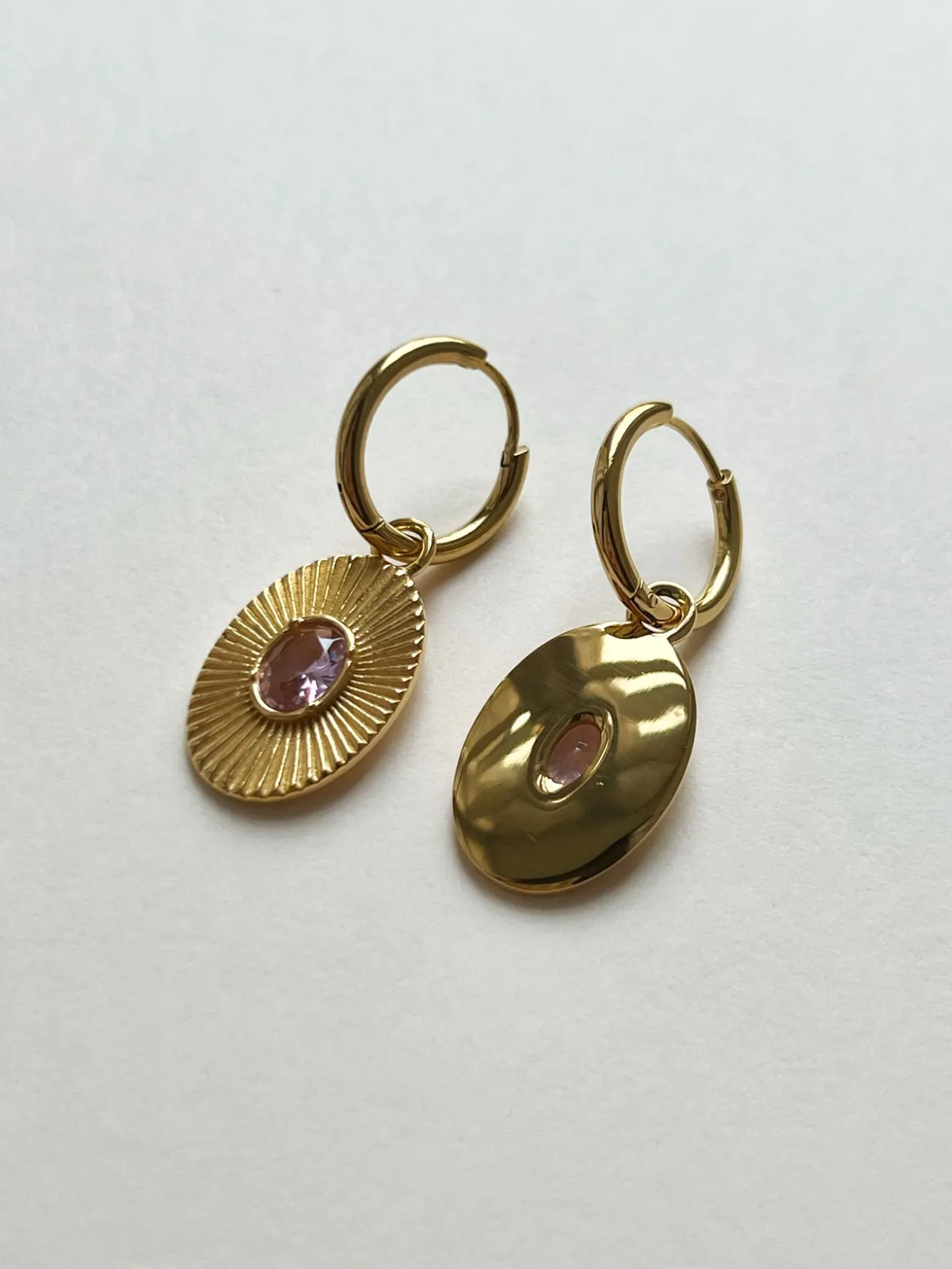 Oval Gemstone Pendant Hoops - Clear