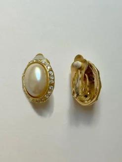 Oval Pearl and Gemstones Clip-Ons (Vintage)
