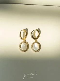 Oval Shell Pendant Pavé Huggies