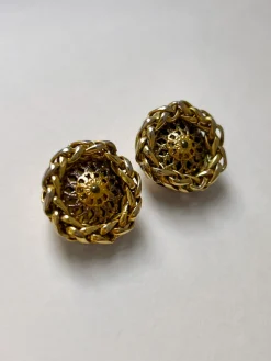Patterned Gold Button Clip-Ons (Vintage)