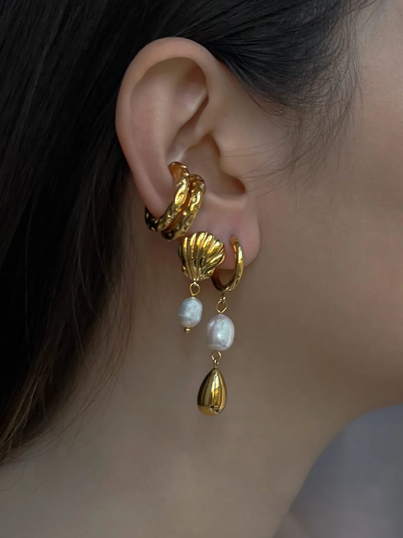 Pearl And Gold Teardrop Hoops