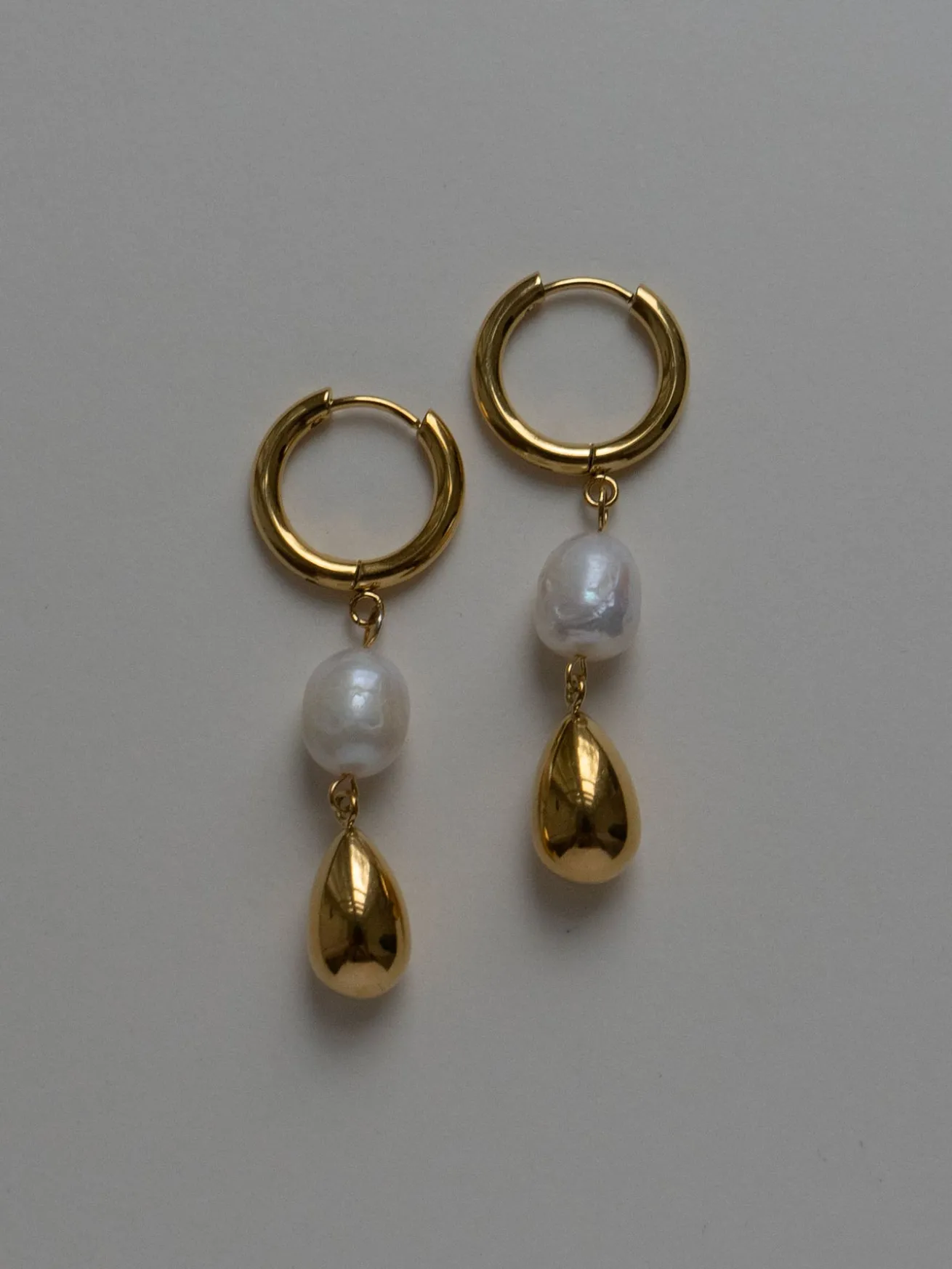 Pearl And Gold Teardrop Hoops