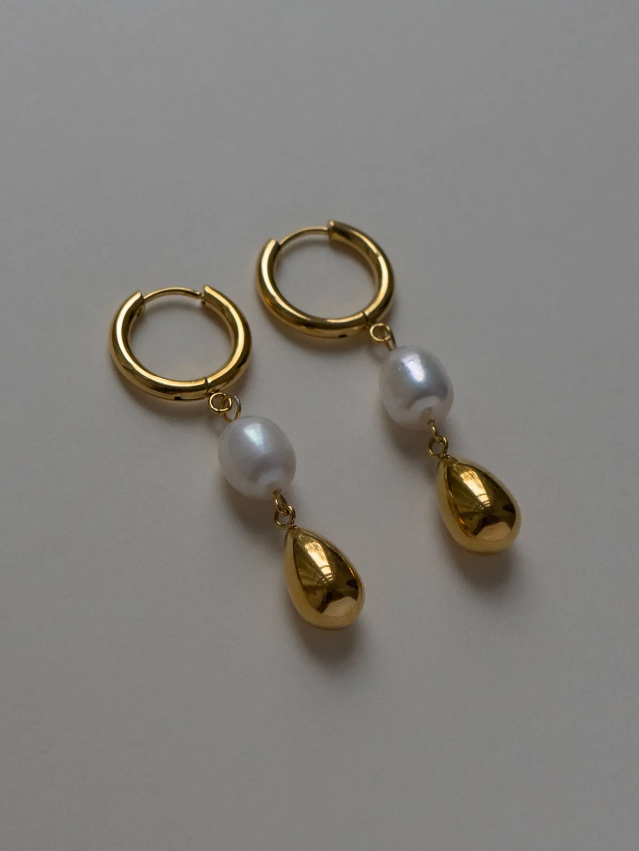 Pearl And Gold Teardrop Hoops