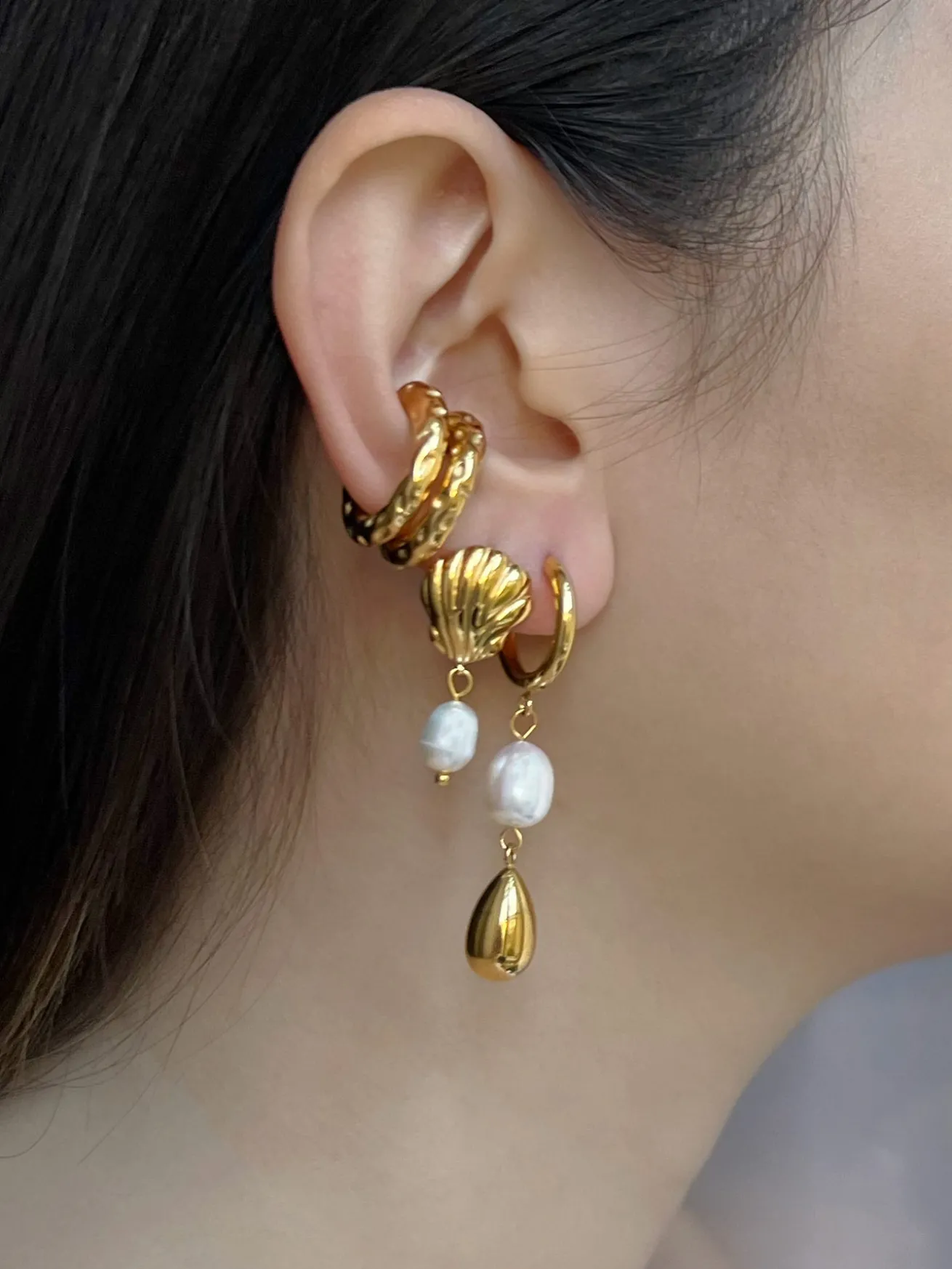 Pearl And Gold Teardrop Hoops