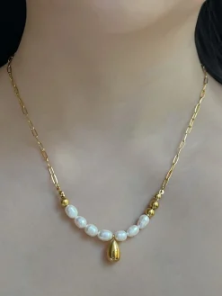 Pearl And Gold Teardrop Necklace