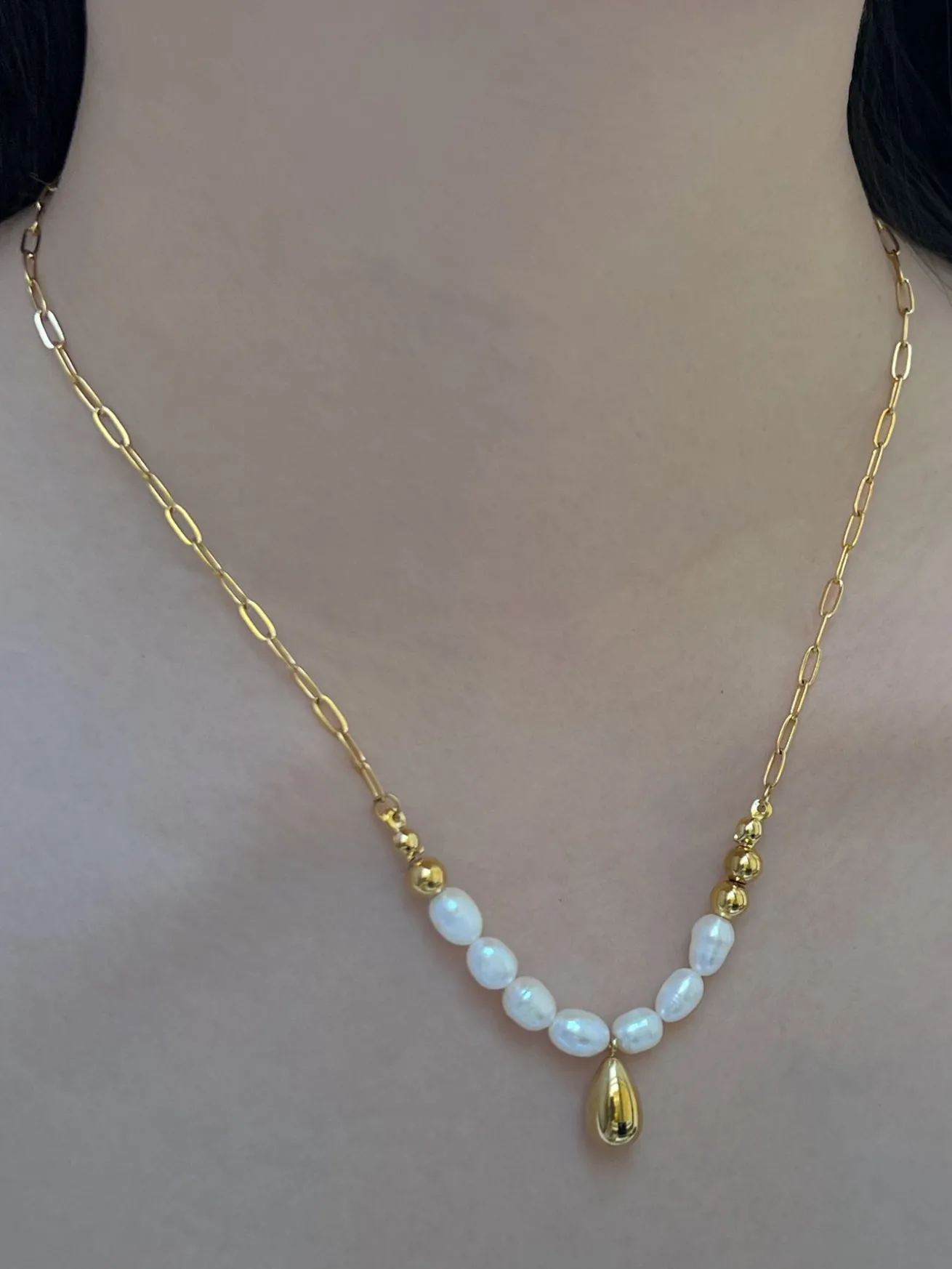 Pearl And Gold Teardrop Necklace