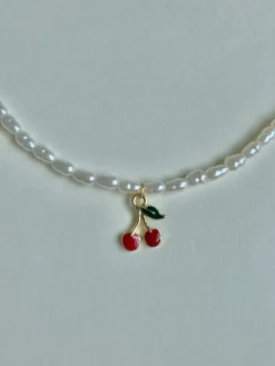 Pearl Necklace with Cherry Pendant