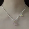 Pearl Necklace with Strawberry & Flower Pendant
