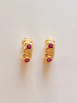 Petite Baroque Gem-encrusted Hoops - Magenta