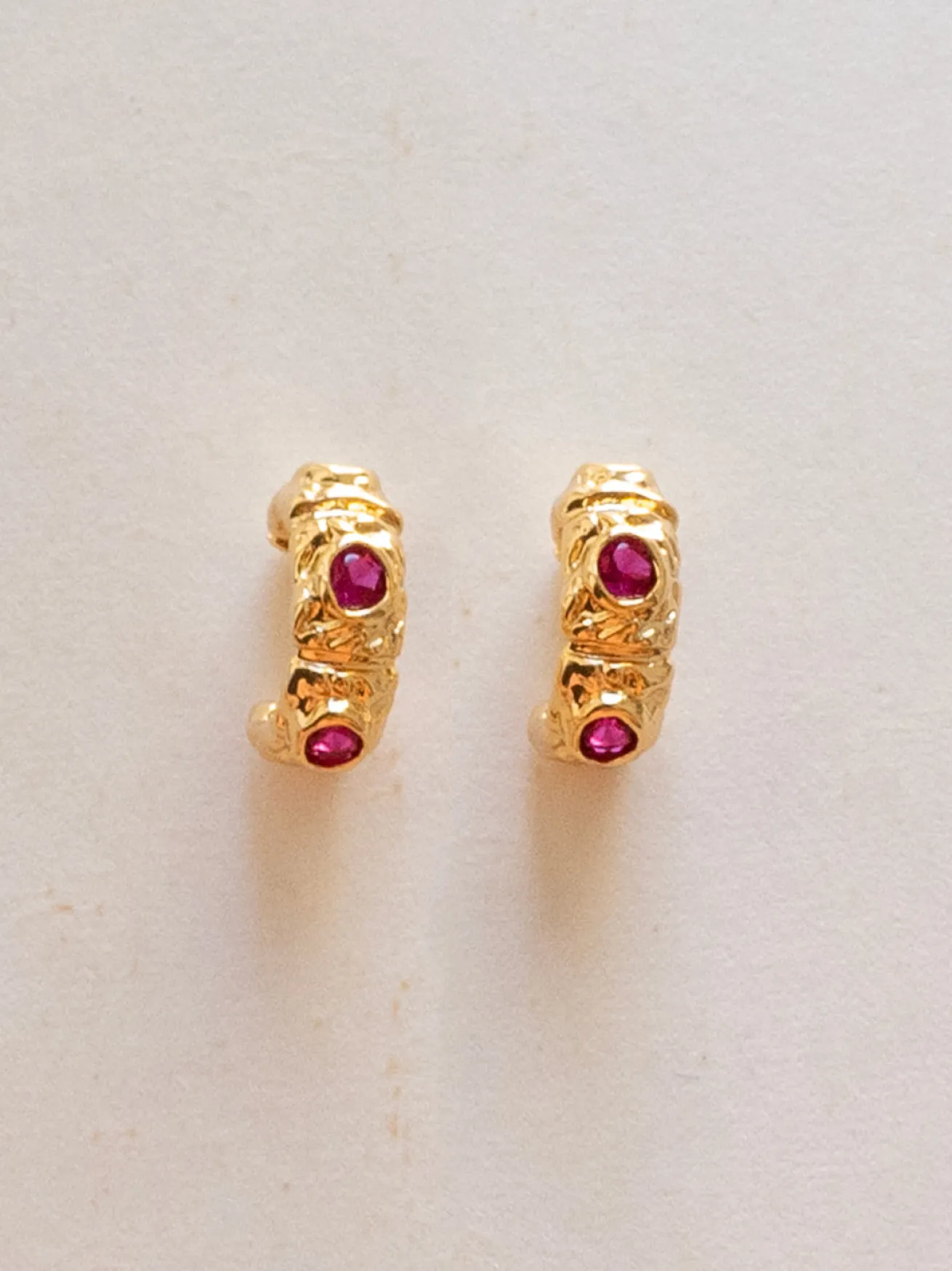 Petite Baroque Gem-encrusted Hoops - Magenta