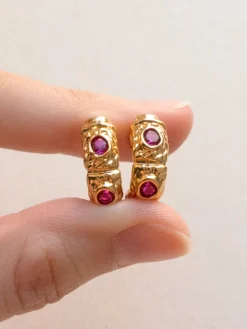 Petite Baroque Gem-encrusted Hoops - Magenta