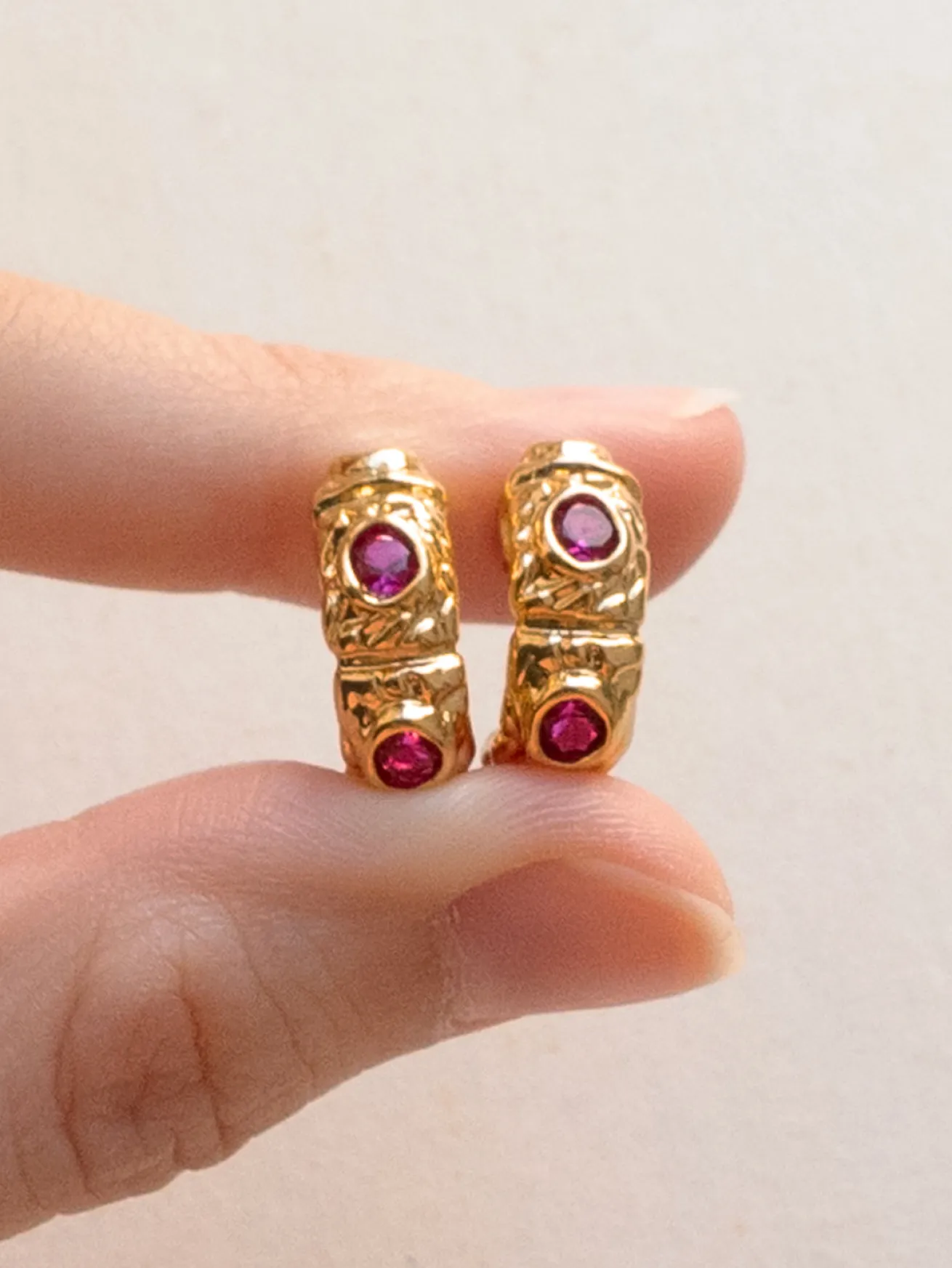 Petite Baroque Gem-encrusted Hoops - Magenta