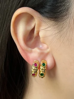 Petite Baroque Gem-encrusted Hoops - Magenta