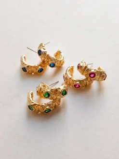 Petite Baroque Gem-encrusted Hoops - Magenta
