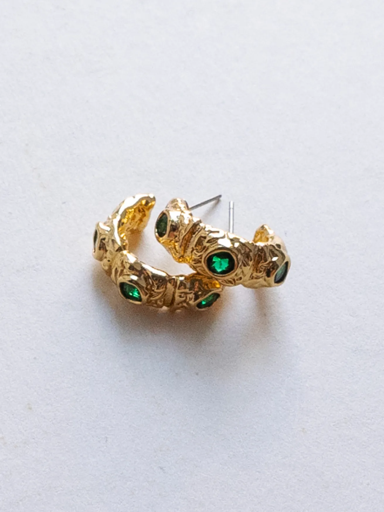 Petite Baroque Gem-encrusted Hoops - Emerald Green
