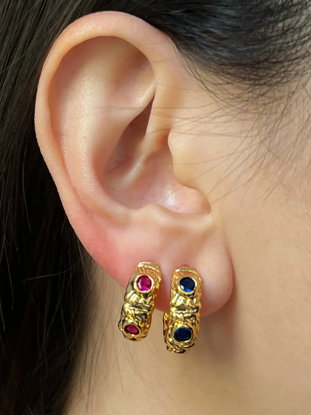 Petite Baroque Gem-encrusted Hoops - Magenta