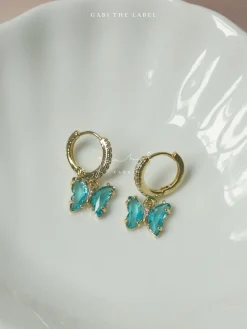 Petite Butterfly Huggies - Aqua *14K Gold-plated