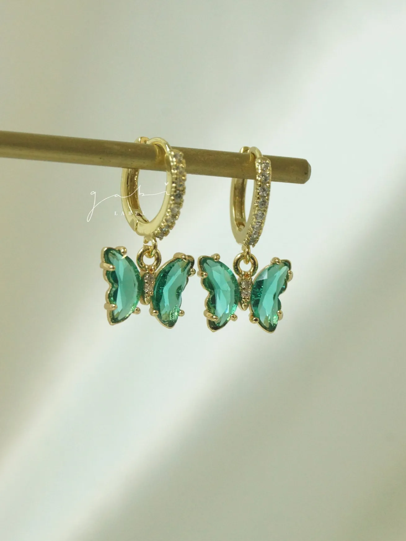 Petite Butterfly Huggies - Emerald Green *14K Gold-plated