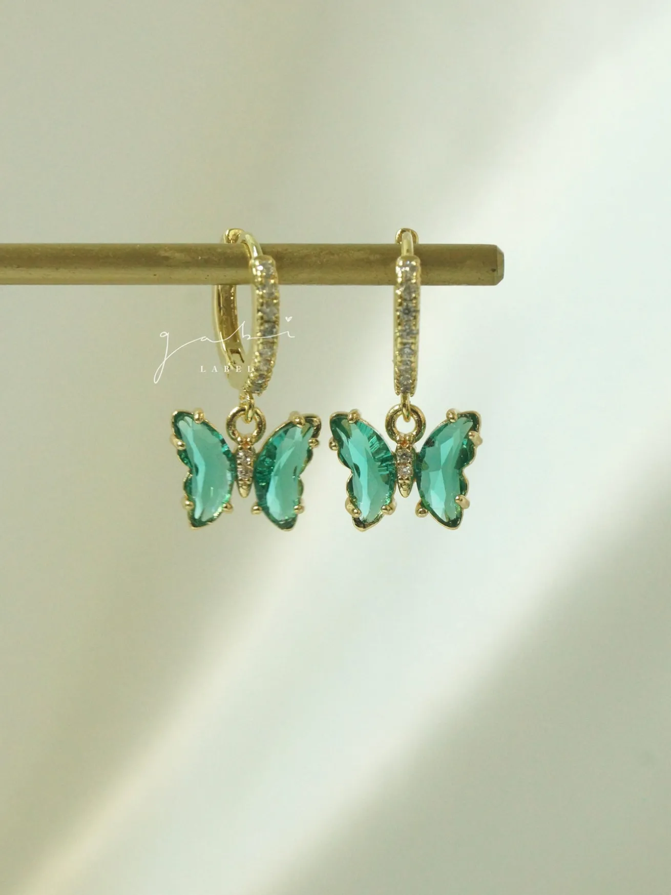 Petite Butterfly Huggies - Emerald Green *14K Gold-plated