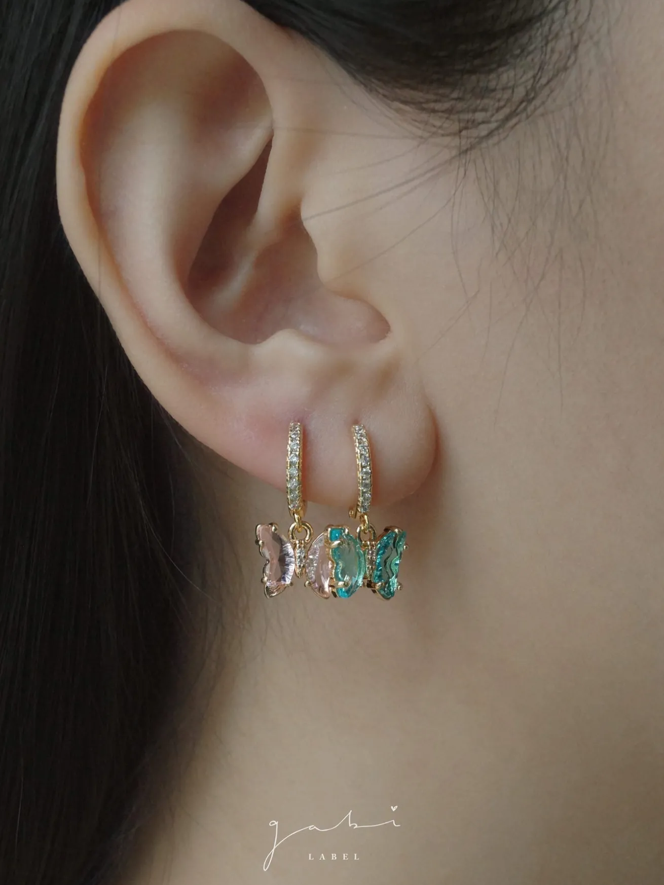 Petite Butterfly Huggies - Pink *14K Gold-plated