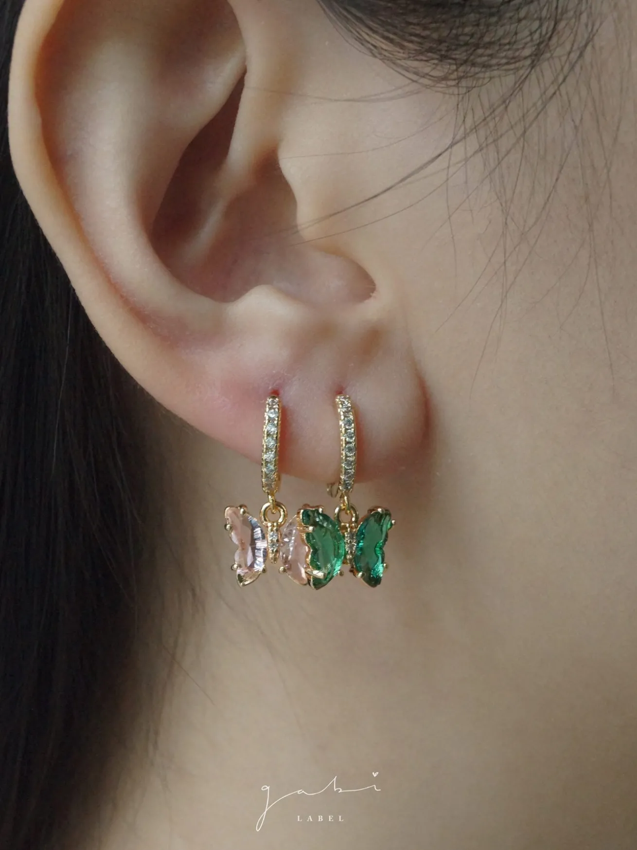Petite Butterfly Huggies - Emerald Green *14K Gold-plated