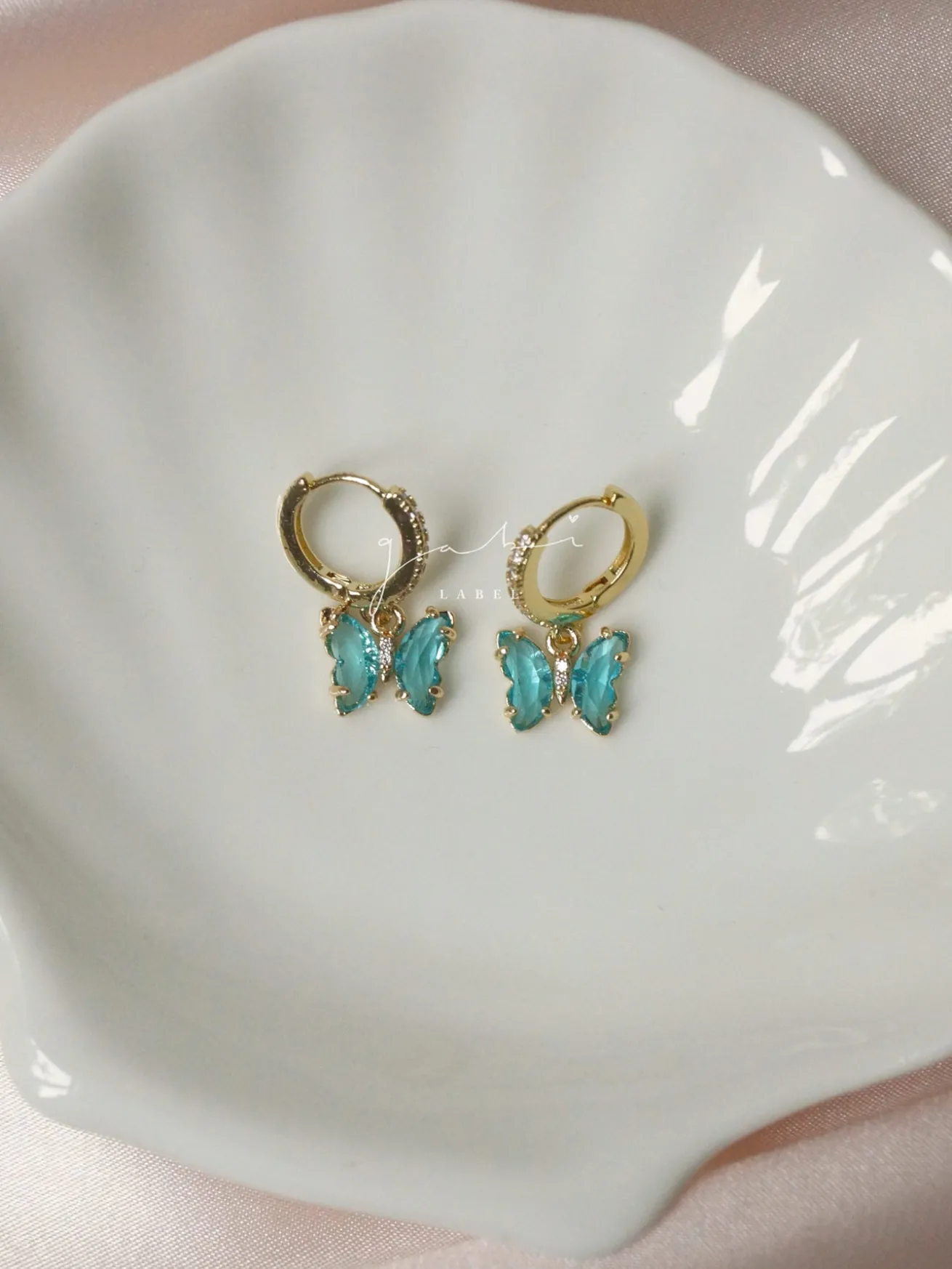 Petite Butterfly Huggies - Aqua *14K Gold-plated