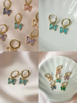Petite Butterfly Huggies - Aqua *14K Gold-plated