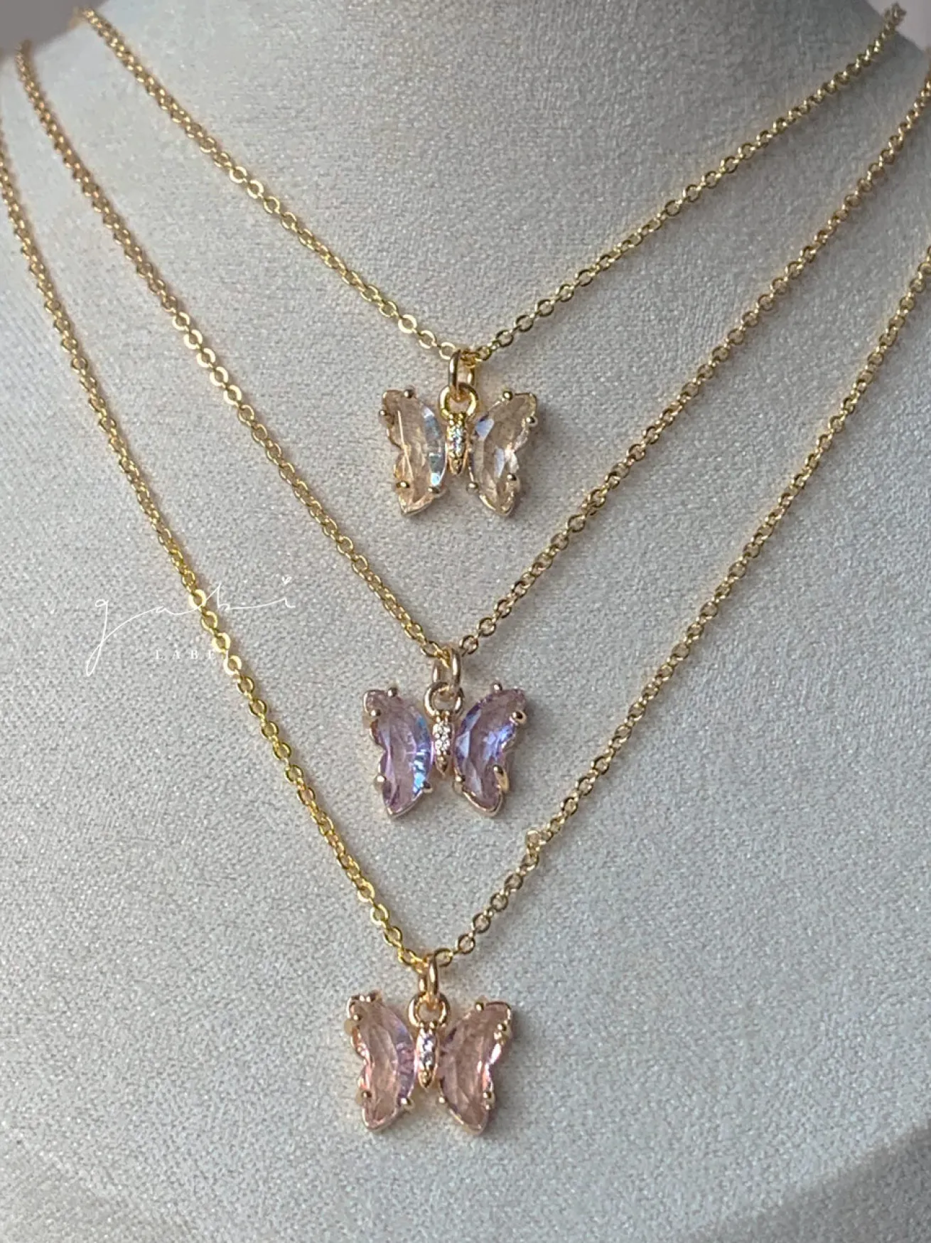 Petite Butterfly Necklace - Pink