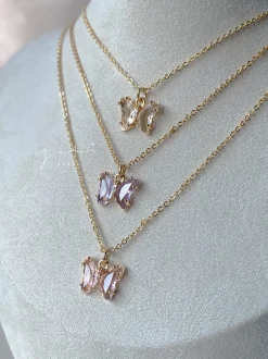 Petite Butterfly Necklace - Pink