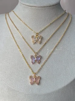 Petite Butterfly Necklace - Pink
