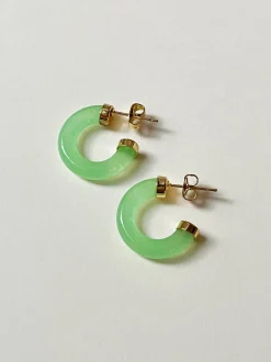 Petite Green Jade Hoops (Gold tone)