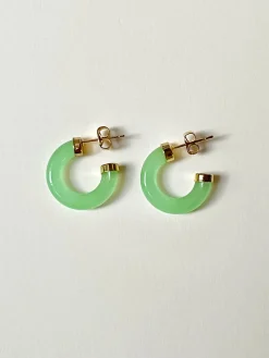 Petite Green Jade Hoops (Gold tone)