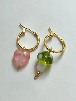 Petite Mushroom Mismatch Hoops - Green