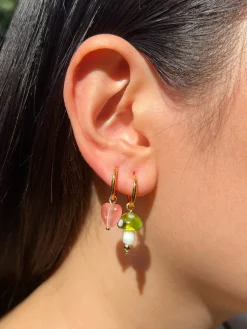 Petite Mushroom Mismatch Hoops - Green