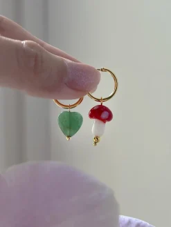 Petite Mushroom Mismatch Hoops - Red